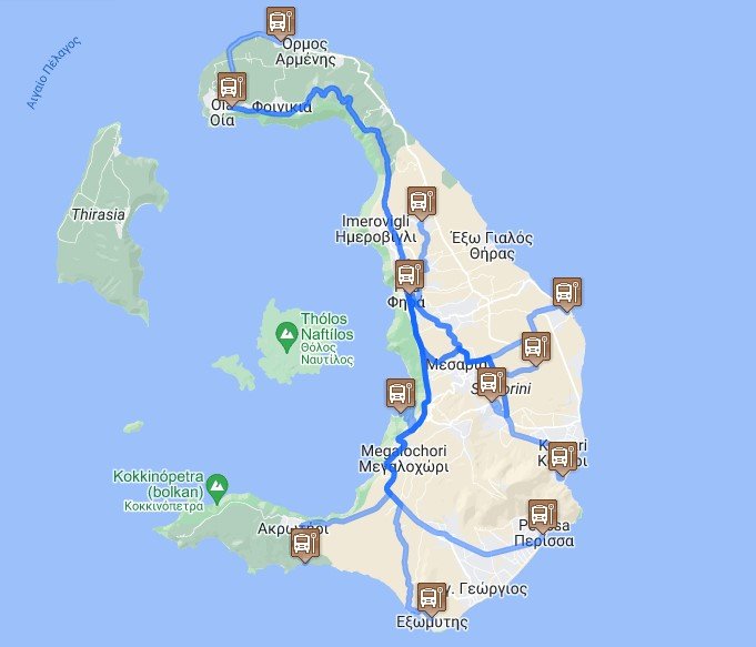 openbaar vervoer Santorini map